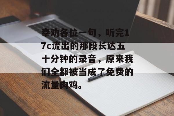 奉劝各位一句，听完17c流出的那段长达五十分钟的录音，原来我们全都被当成了免费的流量肉鸡。